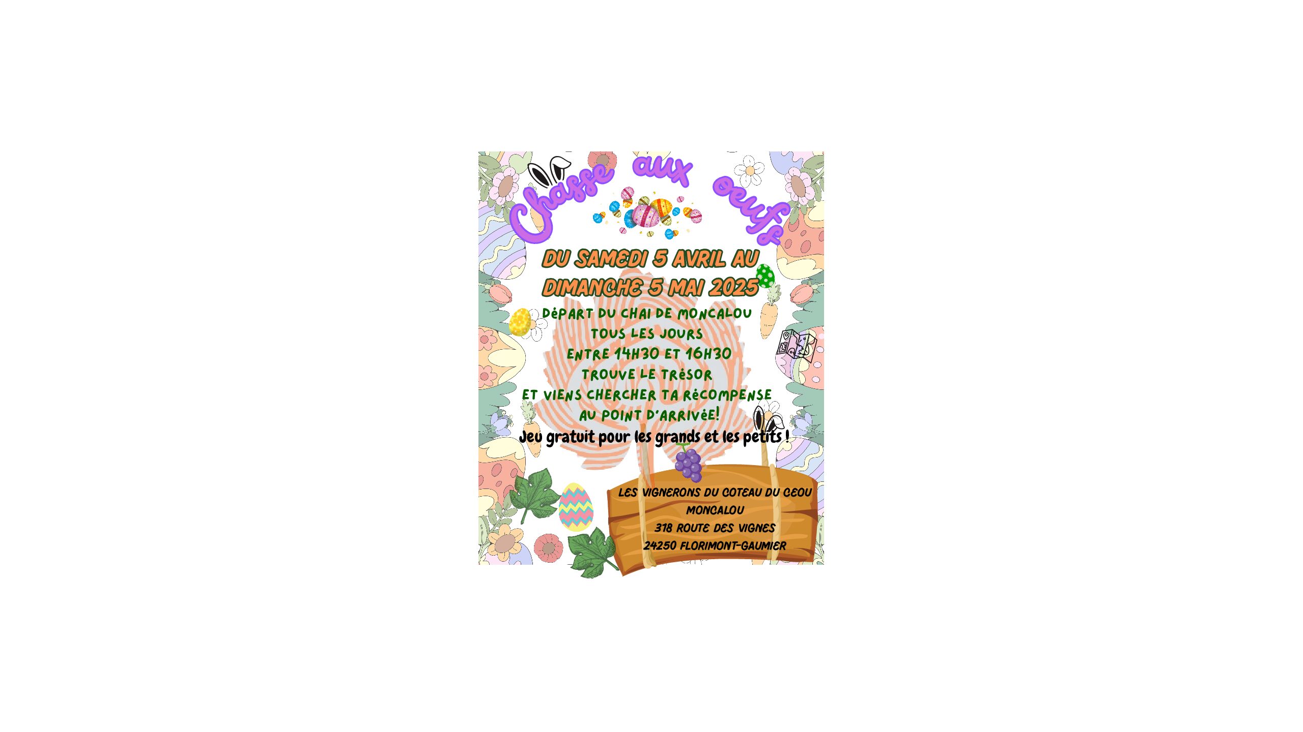chasse aux oeufs du 05.04.25 au 04.05.25 de 14h30 à 16h30